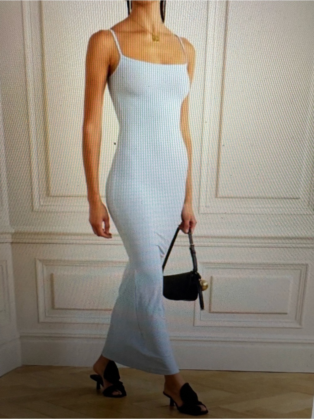 SKIMS Light Blue Maxi Slip Dress with Spaghetti Straps